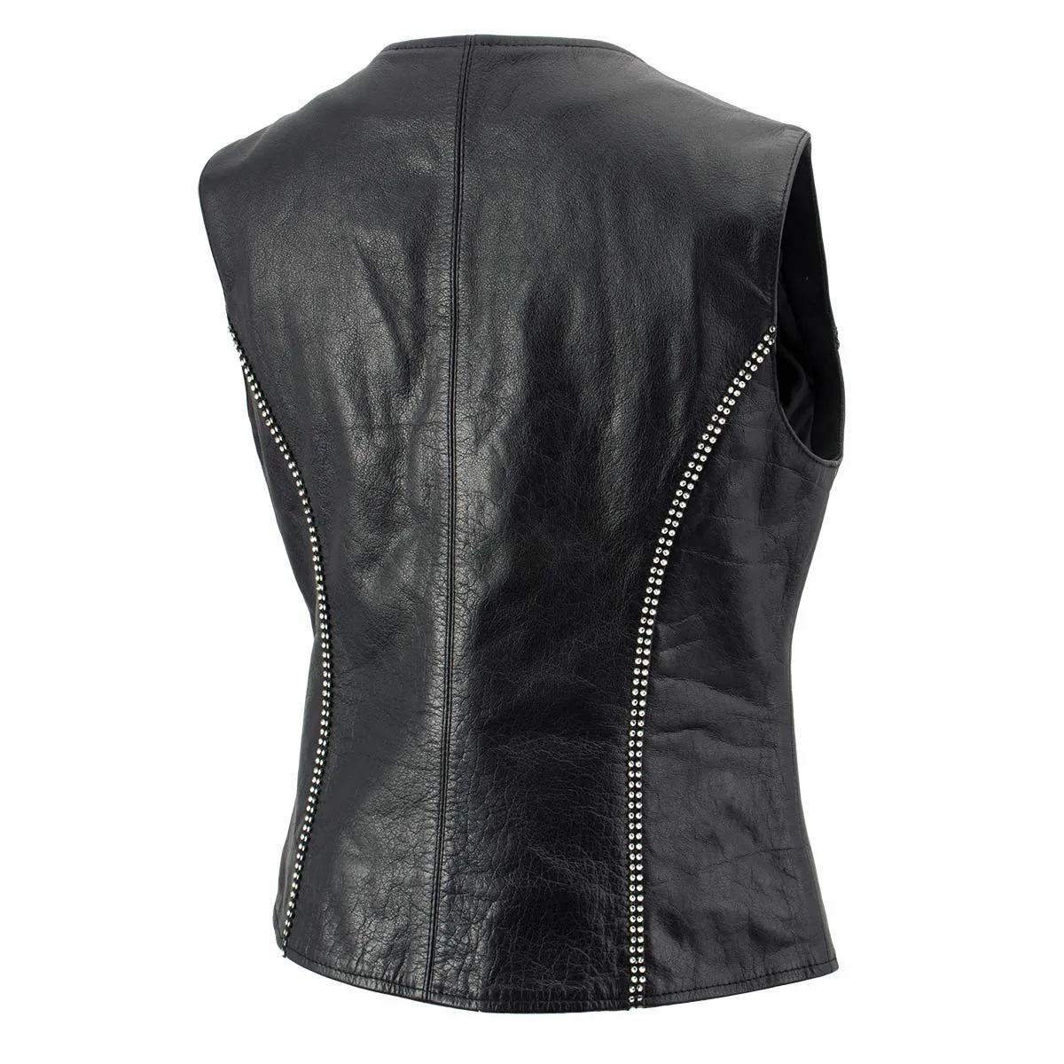 Xelement XS24002 Women's 'Bling' Black Leather V-Neck Motorcycle Rider