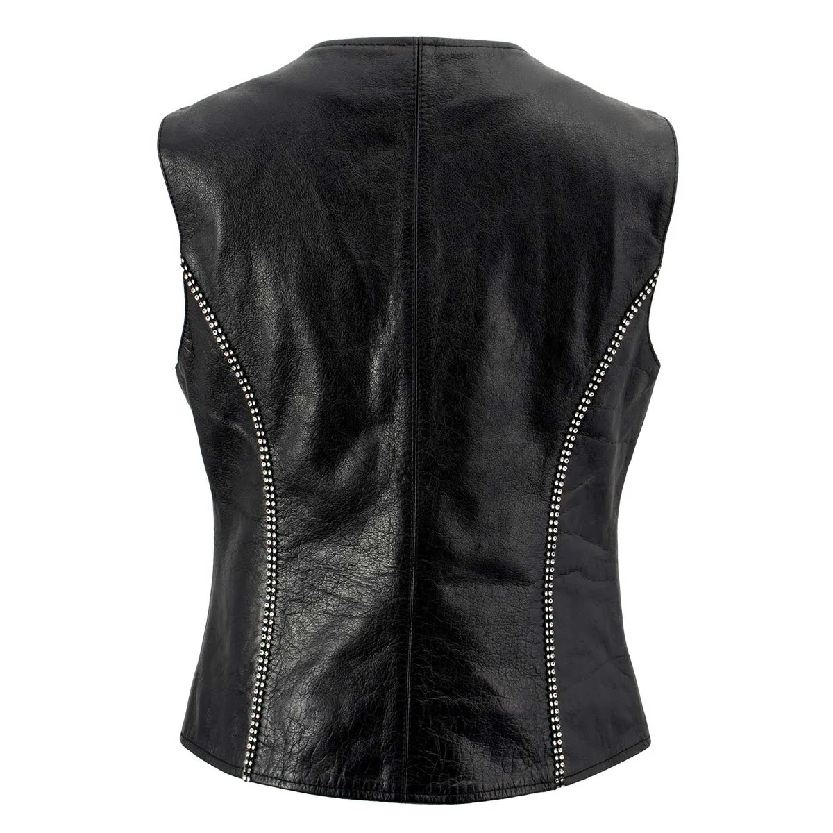 Xelement XS24002 Women's 'Bling' Black Leather V-Neck Motorcycle Rider